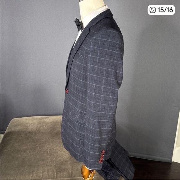 Men’s Plaid 3 Piece Slim Fit Formal Business Suit Jacket 44 Pants 40 NWT - Picture 3 of 15